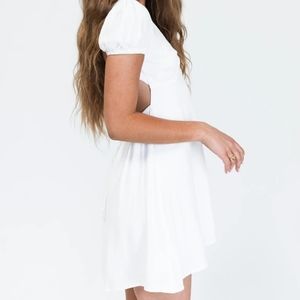 Princess Polly White Smith Open Keyhole Back Cap Sleeve Linen Mini Dress 4US
